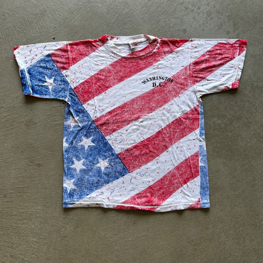 Vintage 90s American Flag Shirt Size XL Red White Blue Washington DC AOP